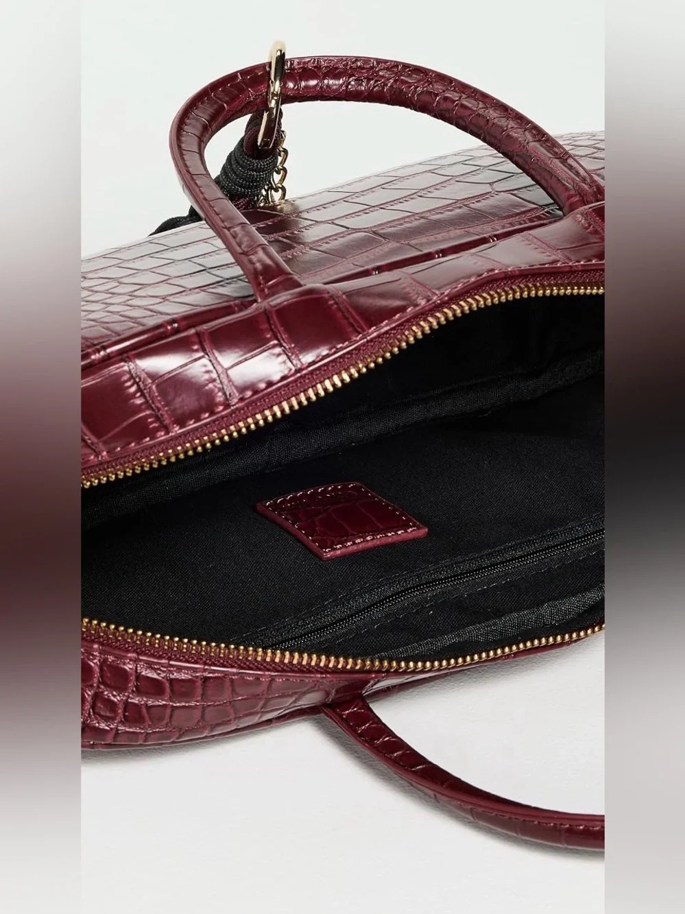 New Dolce Vita Flyn Croc-Embossed Top-Handle Satchel Handbag in Burgundy